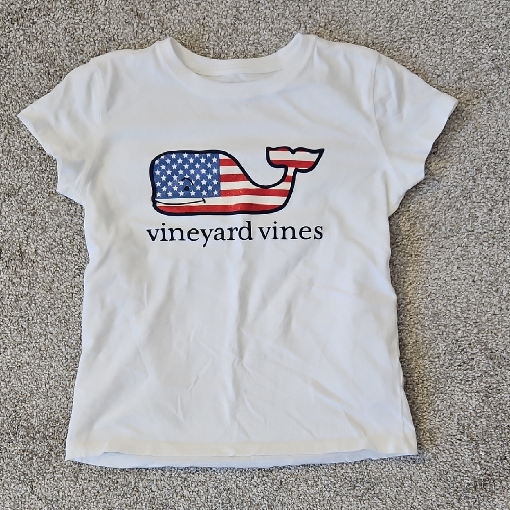 Vineyard Vines White Tee with Patriotic Whale